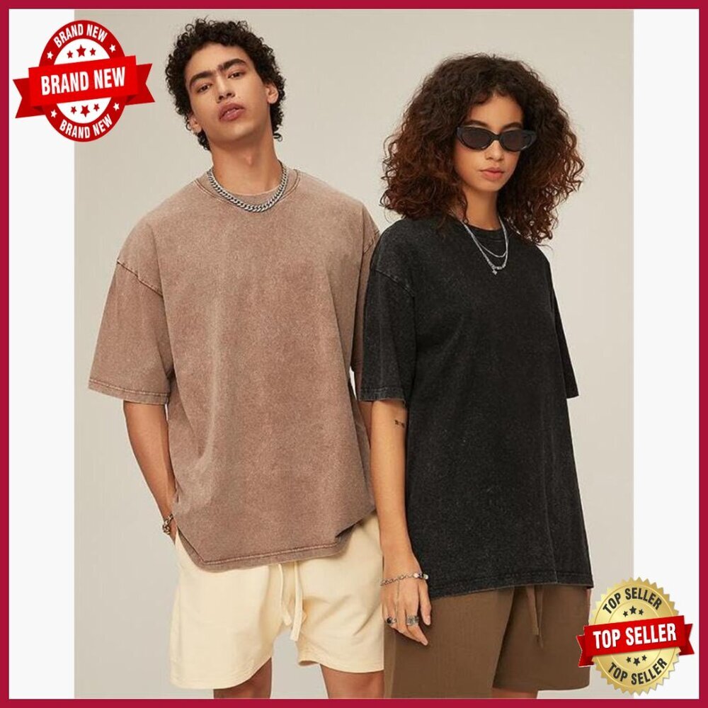 Oversized Cotton T-Shirt Unisex Vintage Streetwear Loose Fit Casual Tee - Picture 3 of 7